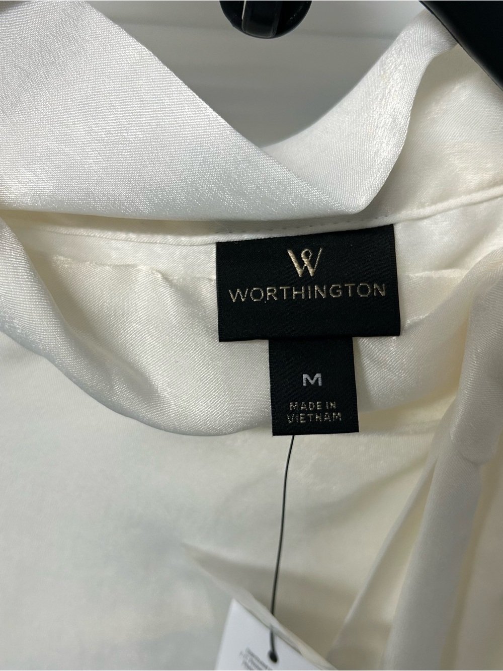 Worthington Cream Satin Tie-Neck Blouse with Shoulder Buttons - Picture 13 of 14